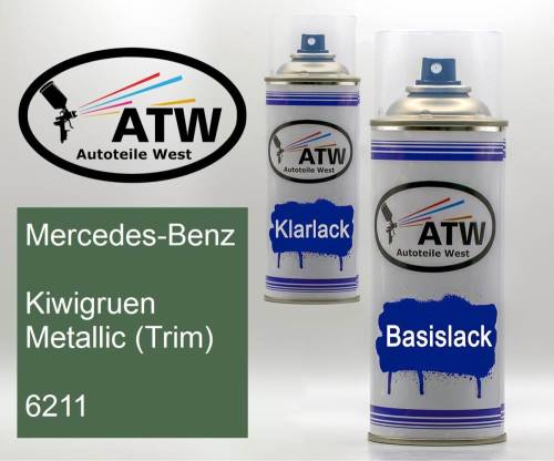 Mercedes-Benz, Kiwigruen Metallic (Trim), 6211: 400ml Sprühdose + 400ml Klarlack - Set, von ATW Autoteile West.